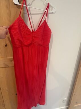 a new day Red Pleated Spaghetti Strap Midi Dress